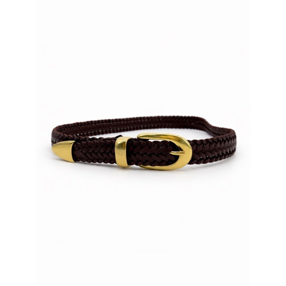 Capezio Brown Leather Belt Braided Gold Hardware Size S/M Classic